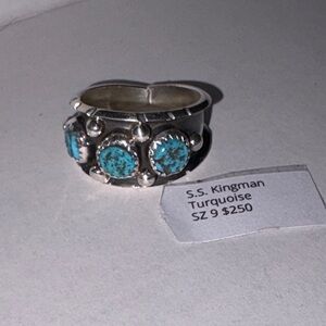 Reed Charley native made Size 9 Kingman Turquoise Sterling Shadowbox Silver Ring